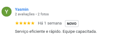 Avaliação 5 estrelas de Yasmin